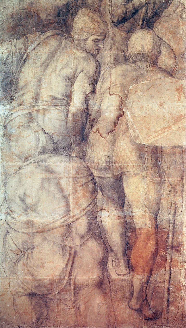 Katonák, Michelangelo (1475-1564), előkészítő rajzfilm (aláfestés) a Vatikáni Palota Pálos kápolnájában készült Szent Péter keresztre feszítése című freskóhoz alkotó: Michelangelo Buonarroti