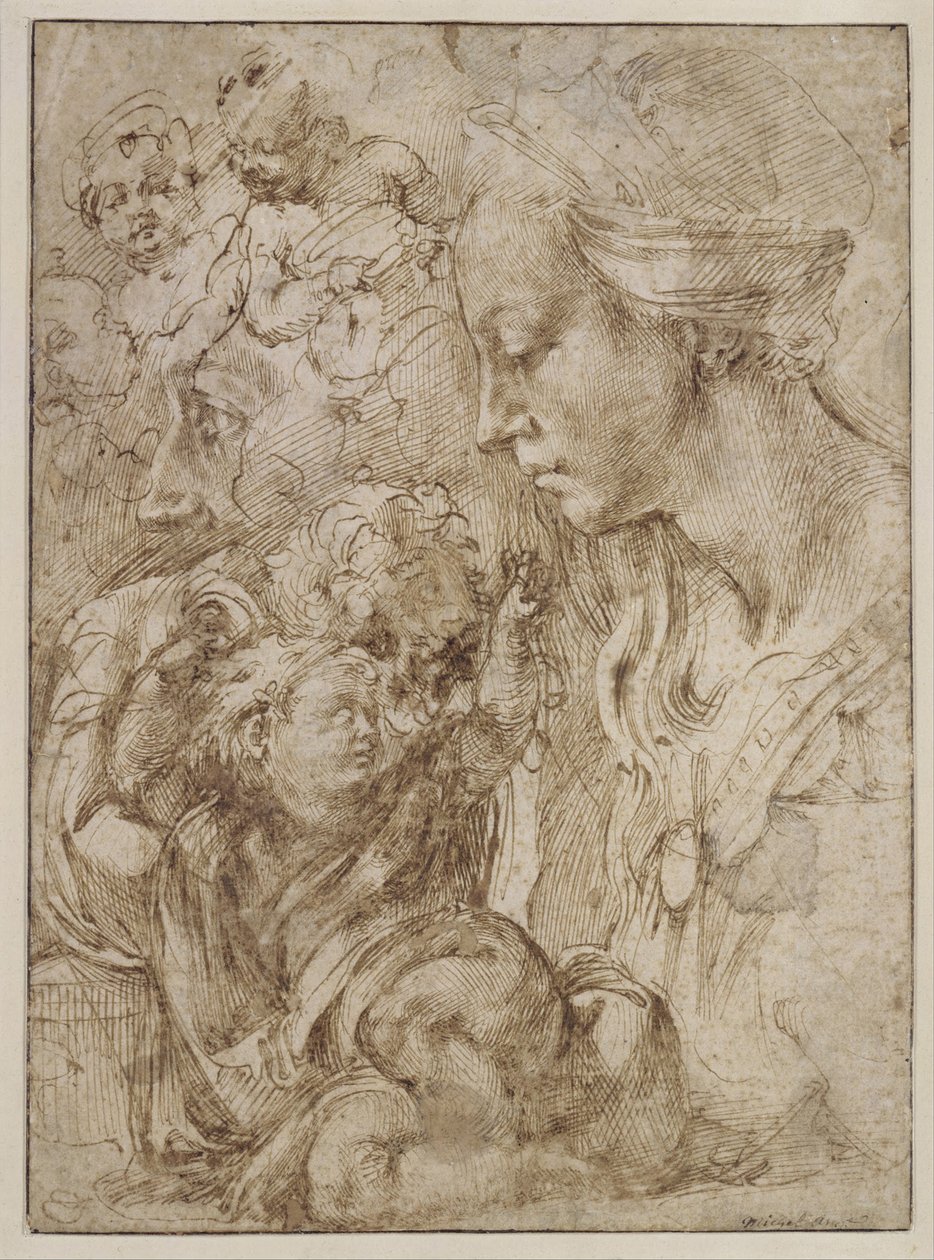 Tanulmányok egy szent család számára Keresztelő Jánossal, mint gyermekkel, 1505 alkotó: Michelangelo Buonarroti
