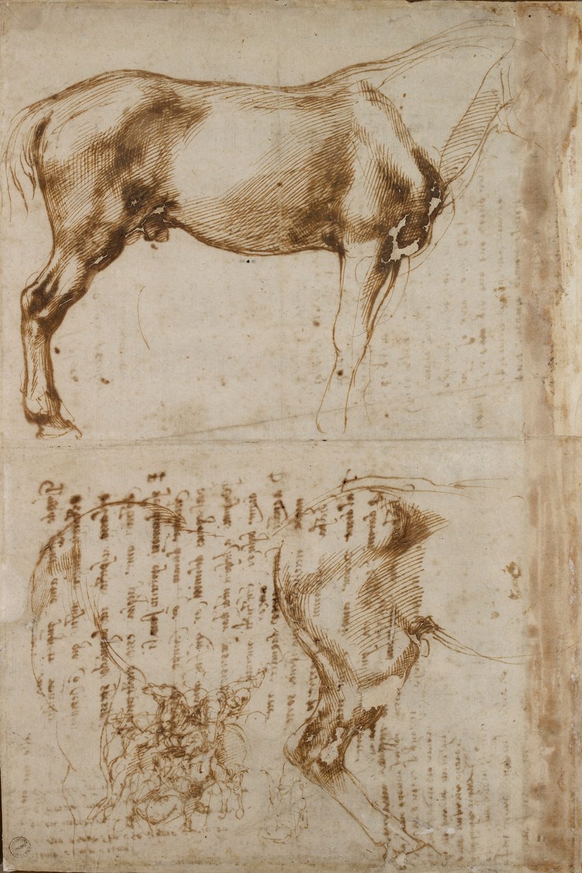 Tanulmányok egy lóról és a gyalogosokat támadó lovasról, 16. század eleje alkotó: Michelangelo Buonarroti