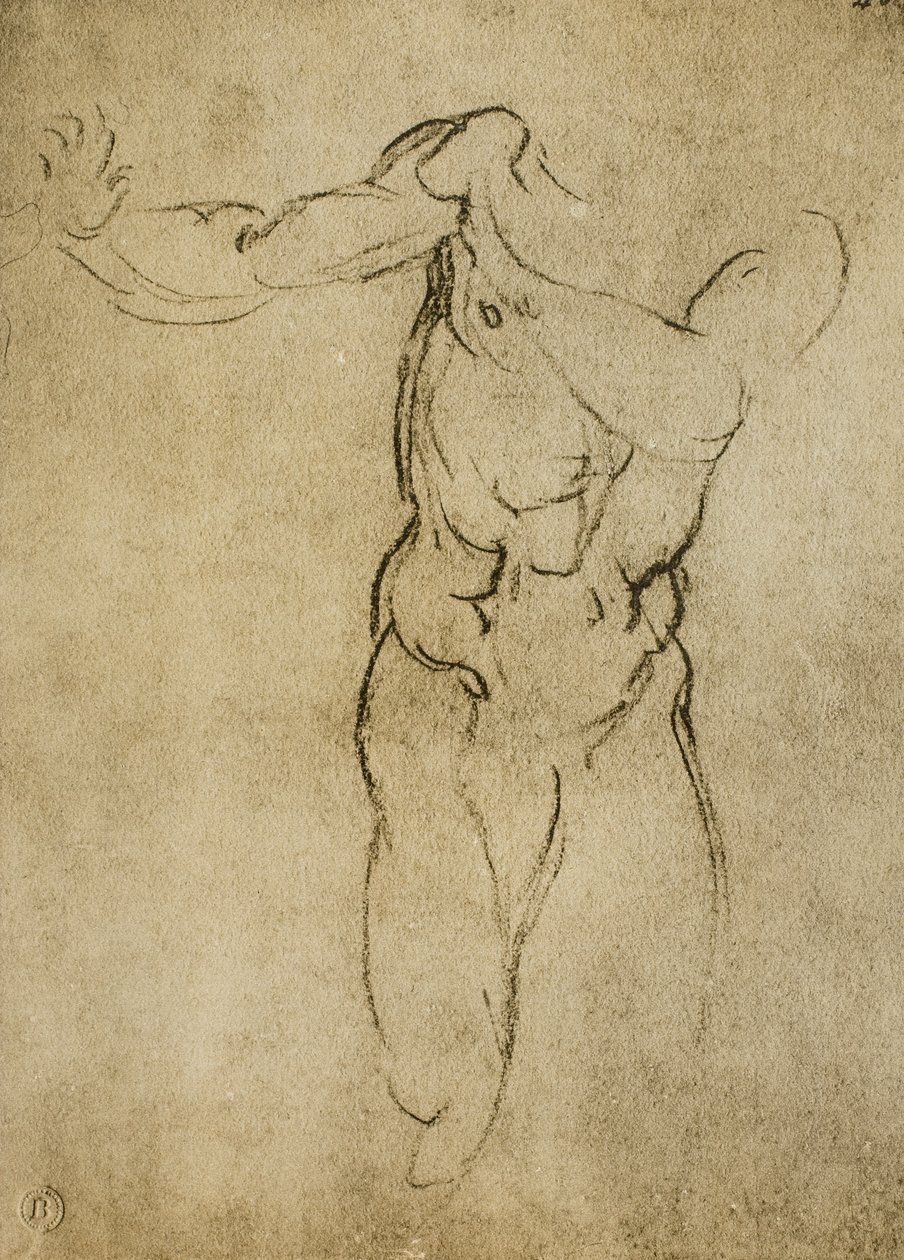 Tanulmány egy férfias mellszoborhoz, Michelangelo rajza. Casa Buonarroti, Firenze alkotó: Michelangelo Buonarroti
