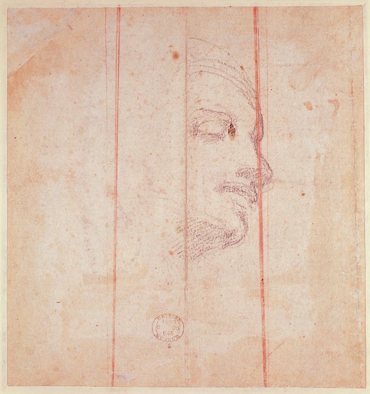 Tanulmány a líbiai szibilla fejének (fekete kréta papíron) (fordítva) alkotó: Michelangelo Buonarroti