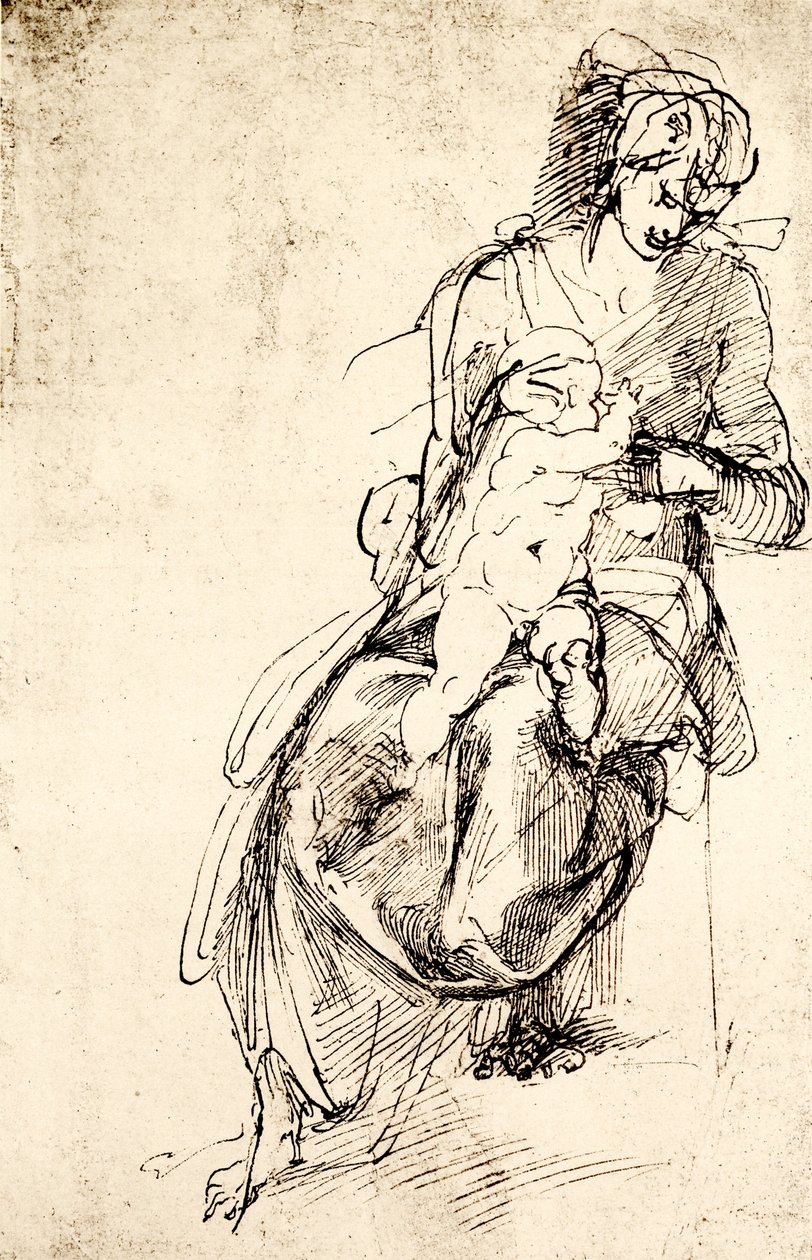 Tanulmány a Madonna-szobor számára a firenzei Medici-kápolnában alkotó: Michelangelo Buonarroti