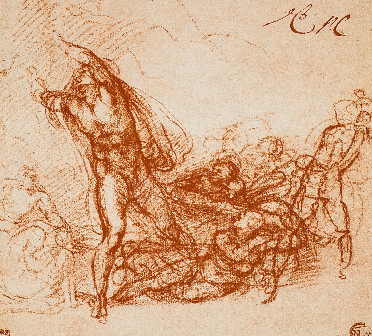 Tanulmány a Paolina-kápolna freskójához; Michelangelo rajza. Louvre, Párizs alkotó: Michelangelo Buonarroti