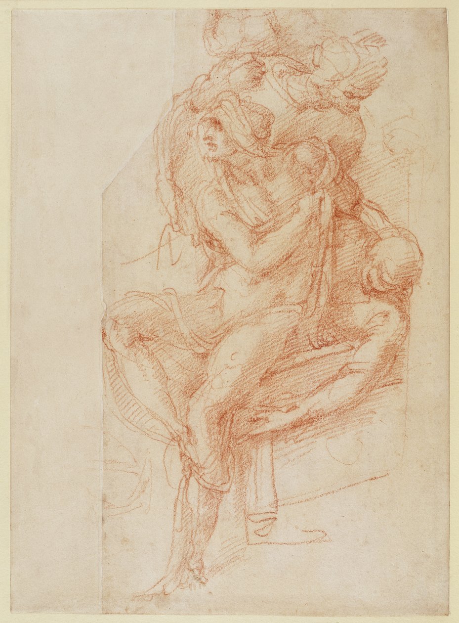 Tanulmány Lázárról és két kísérőfiguráról (piros kréta papíron) alkotó: Michelangelo Buonarroti