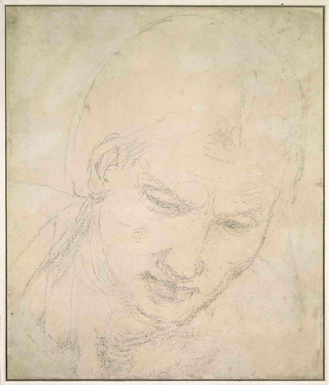 Tanulmány egy fejről (fekete kréta fehér papírra) alkotó: Michelangelo Buonarroti