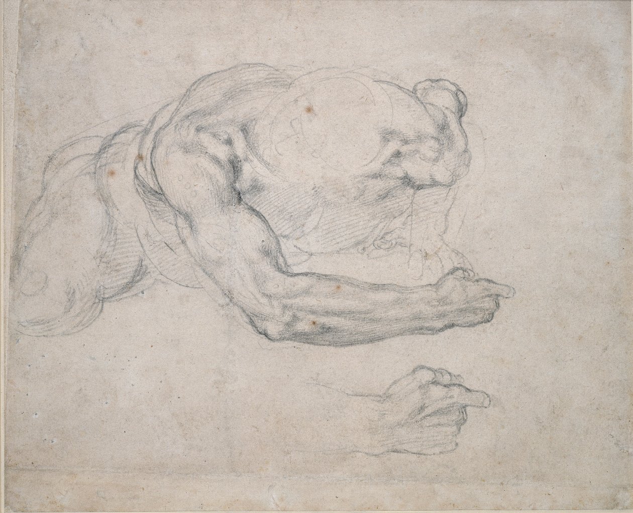 Tanulmány a földből felemelkedő emberről, 16. század alkotó: Michelangelo Buonarroti