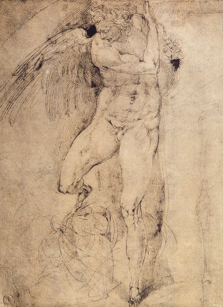 Tanulmány egy angyalról az utolsó ítéletre: Michelangelo rajza. Casa Buonarroti, Firenze alkotó: Michelangelo Buonarroti