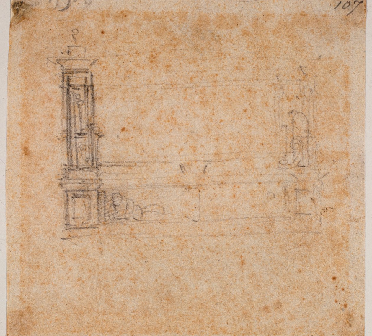 Az új sekrestye kettős sírfalának tanulmánya alkotó: Michelangelo Buonarroti