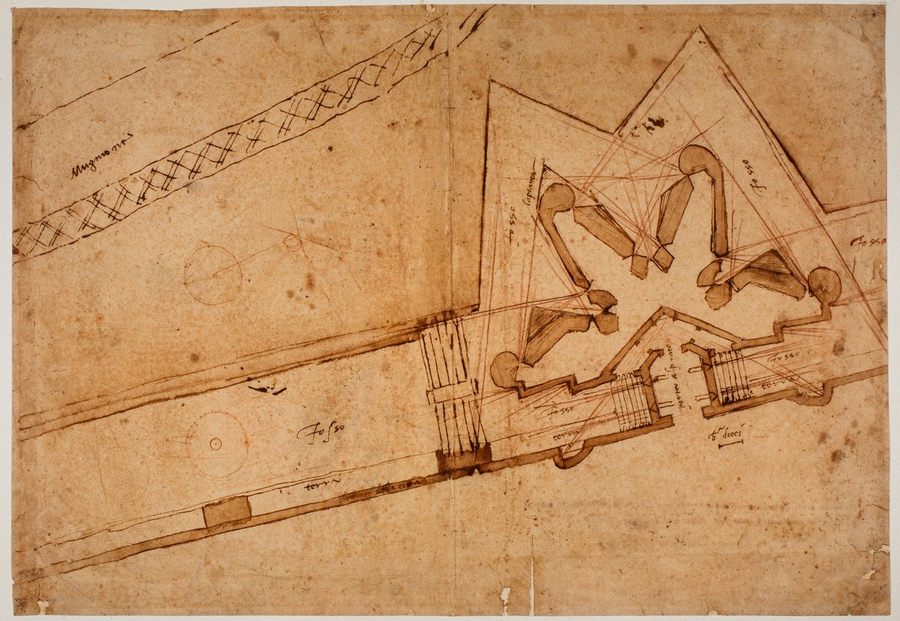 A Porta al Prato erődítési tanulmánya alkotó: Michelangelo Buonarroti