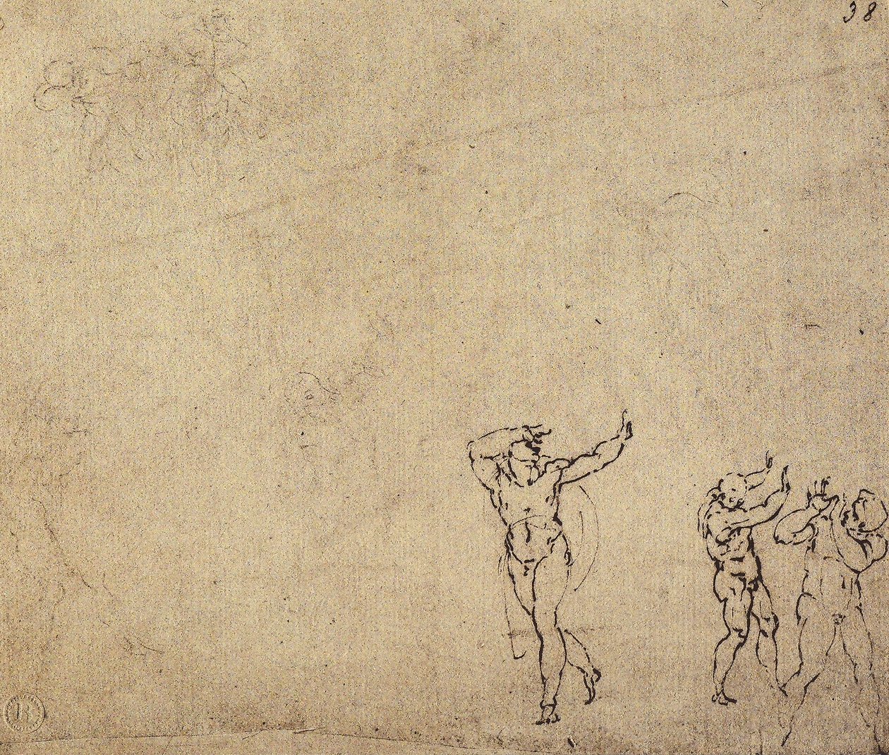 Aktfigurák tanulmányozása: Michelangelo rajza. Casa Buonarroti, Firenze alkotó: Michelangelo Buonarroti