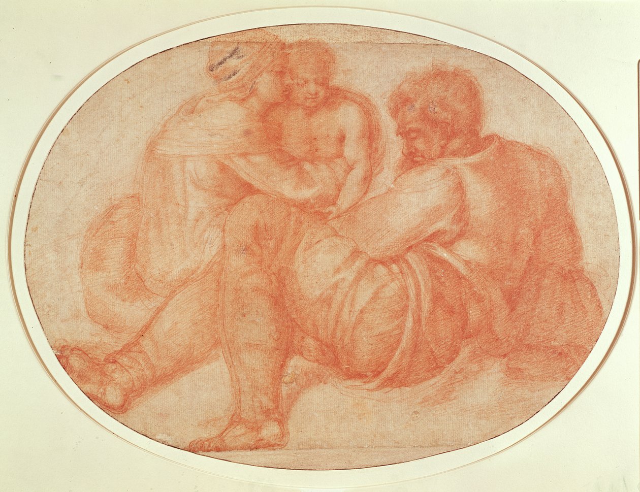 Tanulmány a Szent Családról (piros kréta papíron) alkotó: Michelangelo Buonarroti