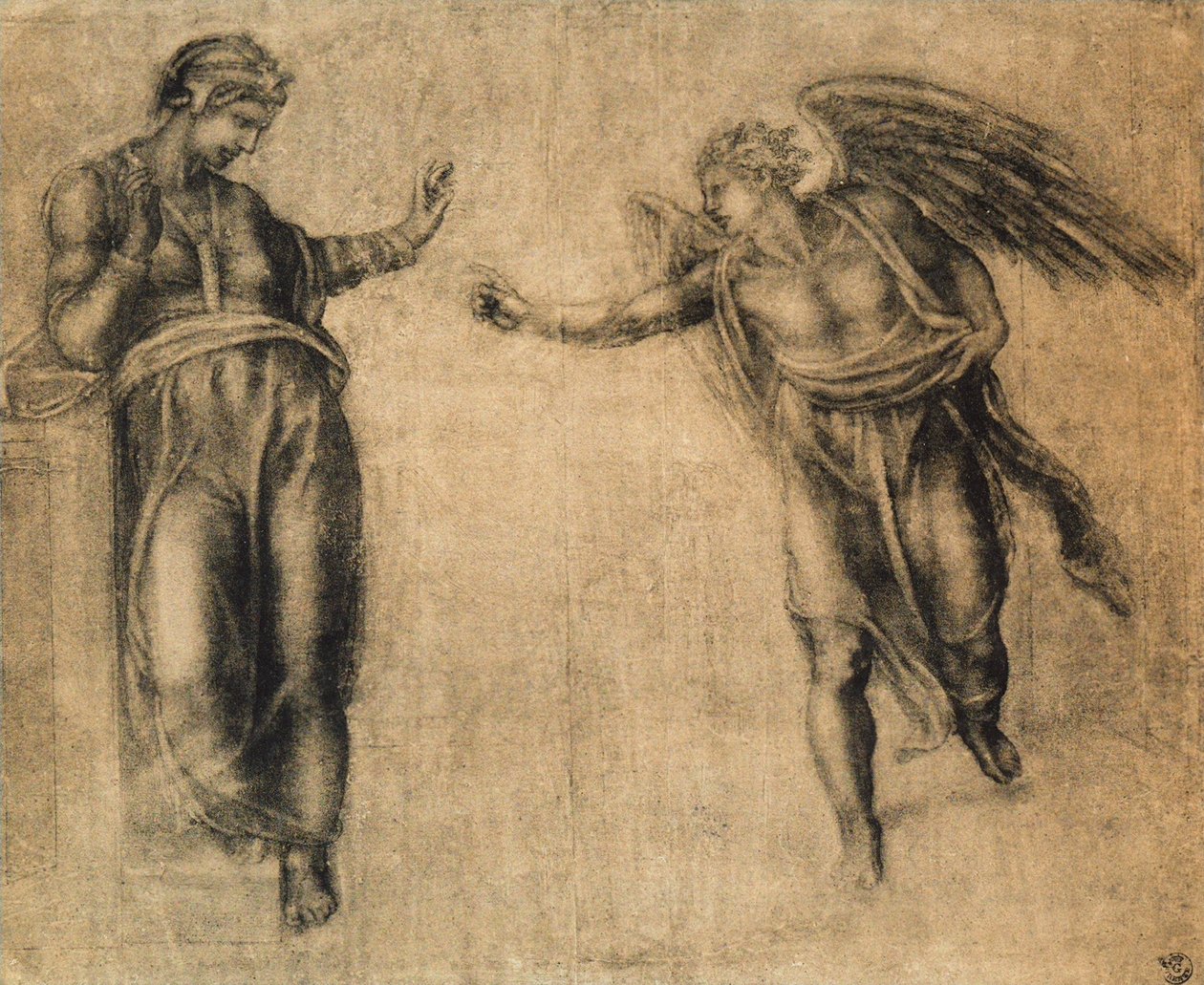Az Angyali üdvözlet, Michelangelo rajza. Rajzok és nyomatok kabinetje, Uffizi Galéria, Firenze alkotó: Michelangelo Buonarroti