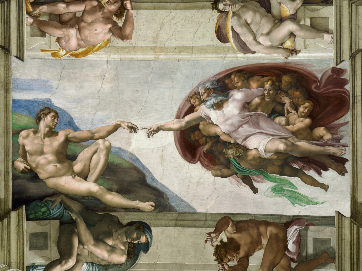 Sixtus Ádám kápolna mennyezetének megteremtése a Vatikánban, 1508-1512. alkotó: Michelangelo Buonarroti