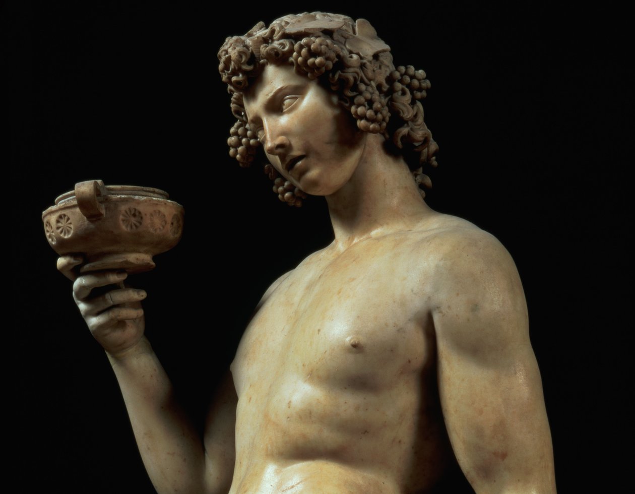Bacchus részegsége, fejrészlet, Michelangelo Buonarroti szobra 1475-1564, 1496-97 márvány részlet az 52672-ből alkotó: Michelangelo Buonarroti