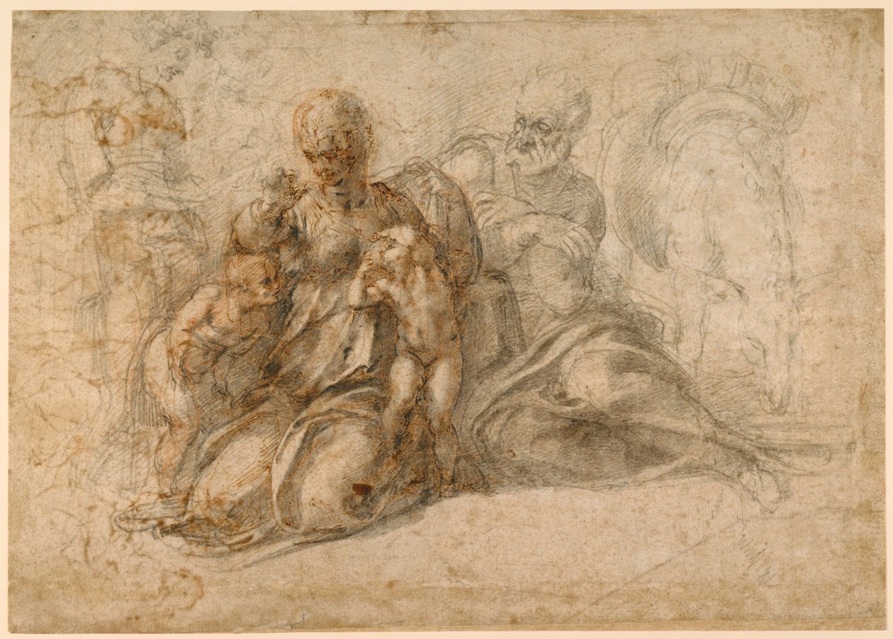 A Szent Család (recto); szerelmes Putti (verso) 1530 körül. alkotó: Michelangelo Buonarroti