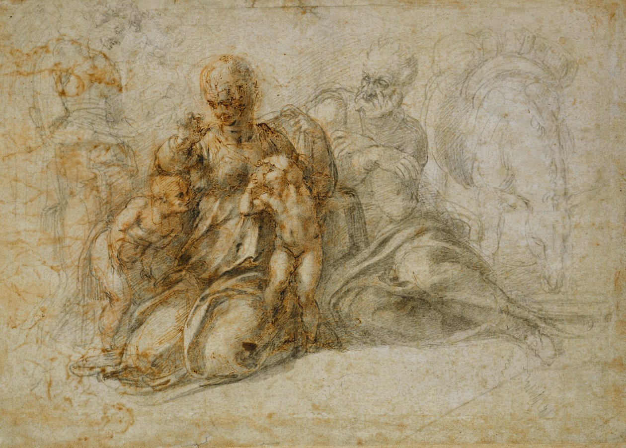 Keresztelő Szent János csecsemő találkozója a Szent Családdal, amelyen angyalok vettek részt: A többiek az egyiptomi repülésen alkotó: Michelangelo Buonarroti