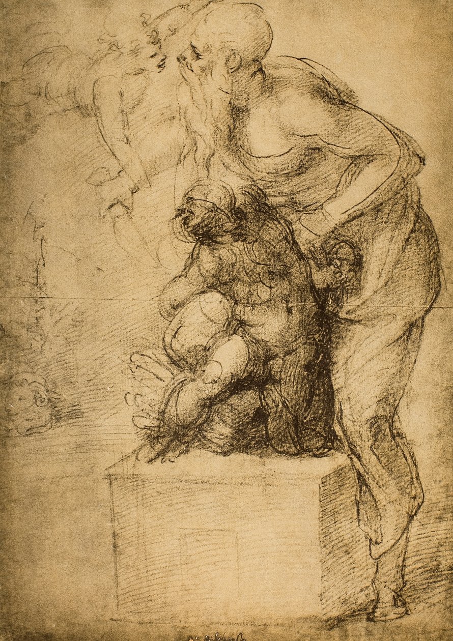 Izsák áldozata; Michelangelo rajza. Casa Buonarroti, Firenze alkotó: Michelangelo Buonarroti