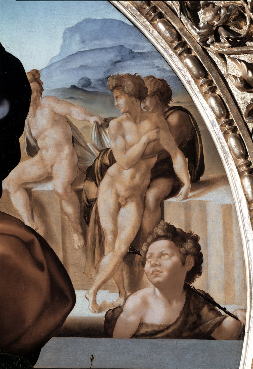 Tondo Doni: A Szent család Keresztelő Szent János gyermekkel, részlet - 1504-06 (olaj, tábla) alkotó: Michelangelo Buonarroti
