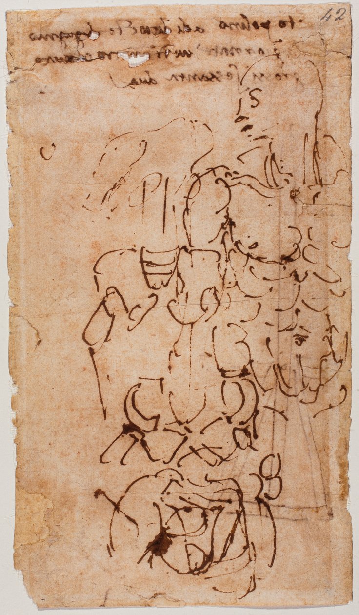Azonosítatlan vázlat és kézzel írt felirat alkotó: Michelangelo Buonarroti
