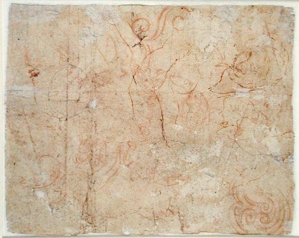 Különféle tanulmányok, 1525 körül (piros kréta papíron) alkotó: Michelangelo Buonarroti