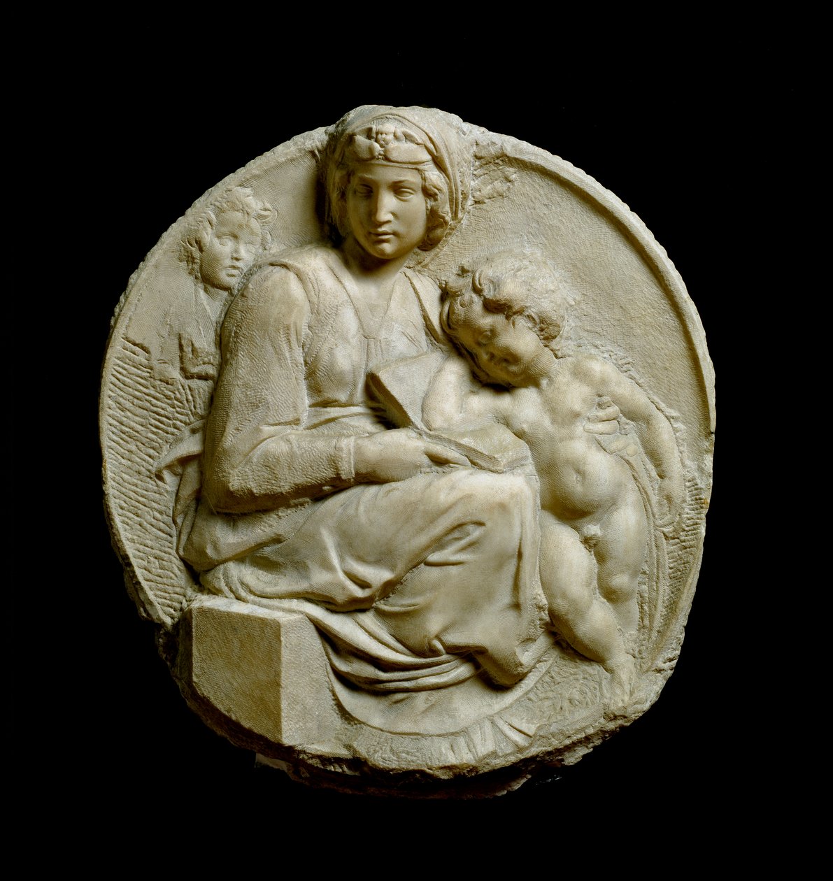 Szűz és gyermek Keresztelő Szent János gyermekével Madonna Pitti vagy Tondo Pitti. Dombornyomott márványharisnya Michelangelo Buonarrotitól alkotó: Michelangelo Buonarroti
