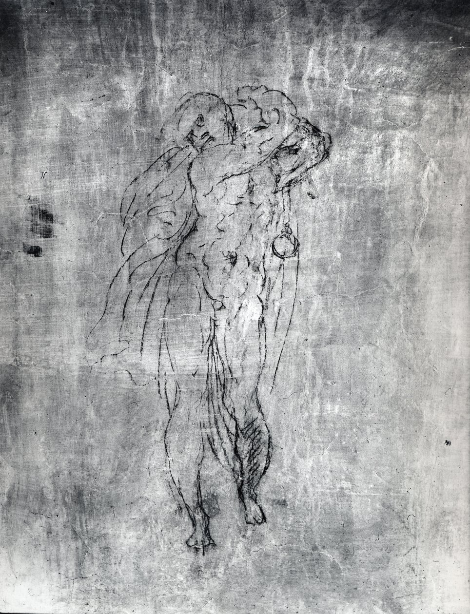 Férfialak falrajza, 1530 körül (szén, vakolat) alkotó: Michelangelo Buonarroti