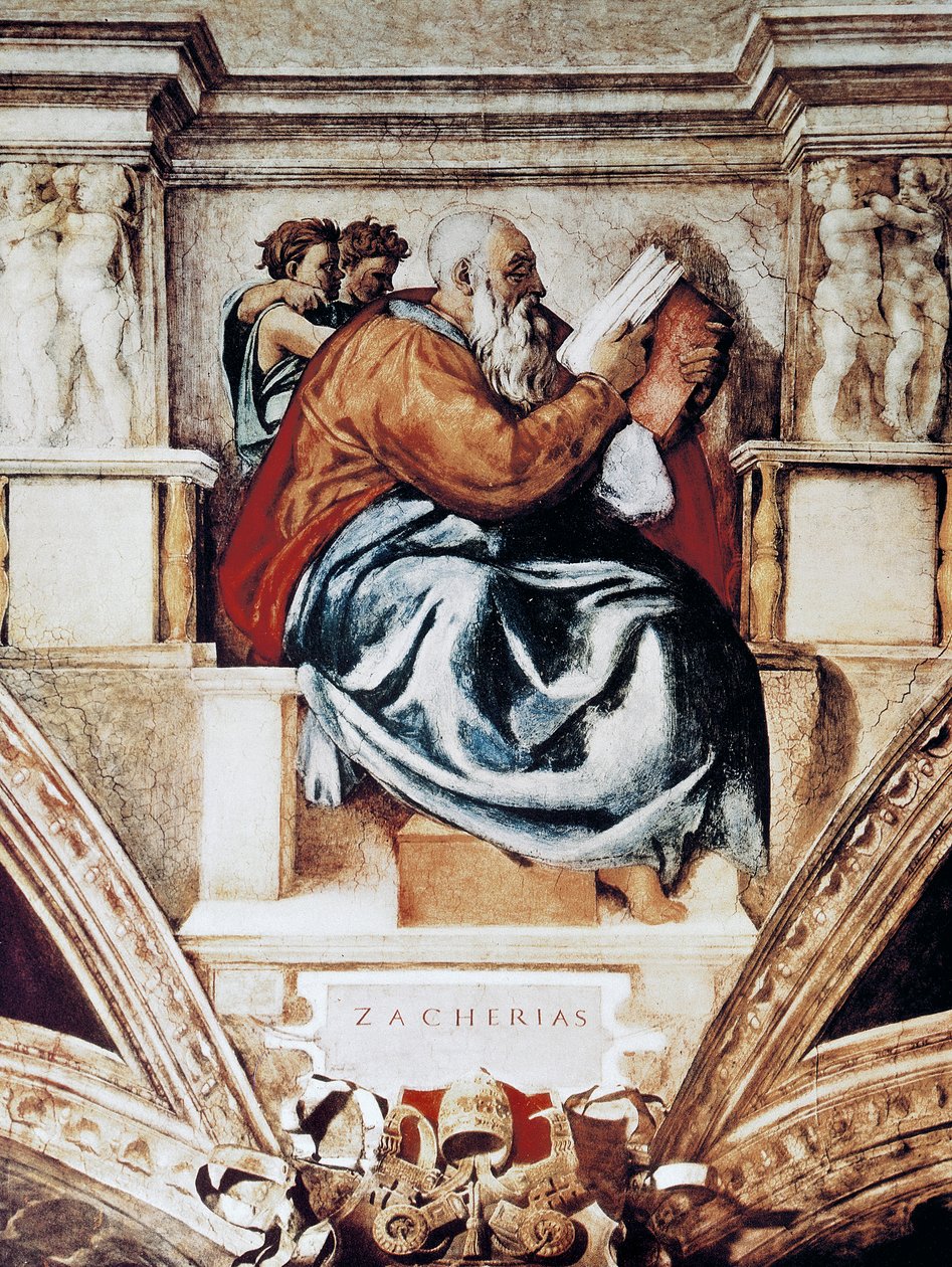 Zakariás, részlet a Sixtus-kápolna mennyezetéről alkotó: Michelangelo Buonarroti