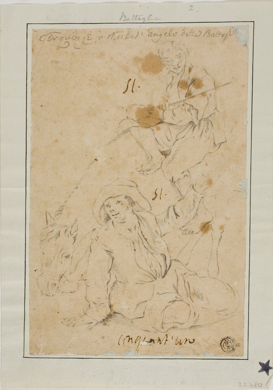 Két paraszt szamárral alkotó: Michelangelo Cerquozzi