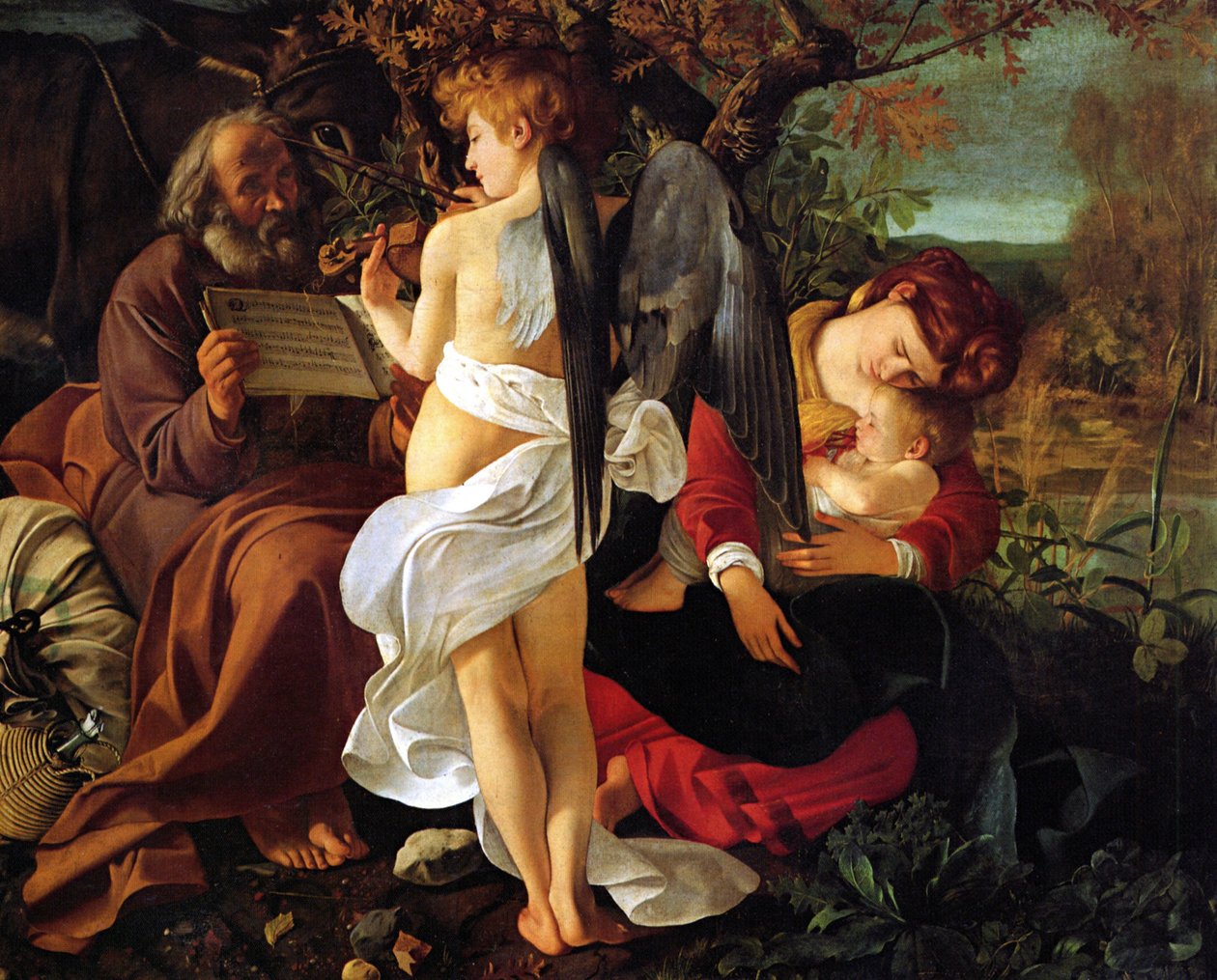 Pihenjen az egyiptomi repülésen, kb. 1597 alkotó: Michelangelo Merisi Caravaggio