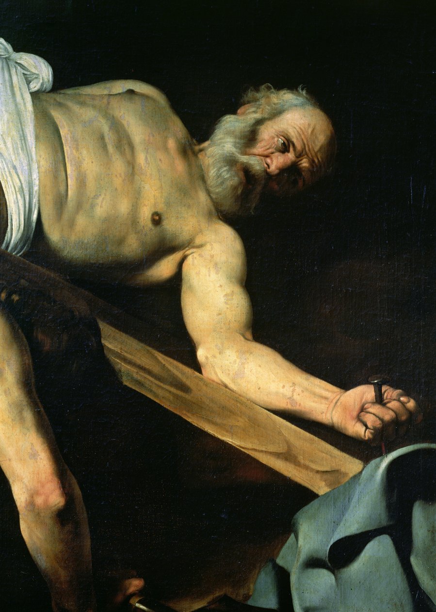 Szent Péter keresztre feszítése, Szent Péter részlete, 1600-01 alkotó: Michelangelo Merisi Caravaggio