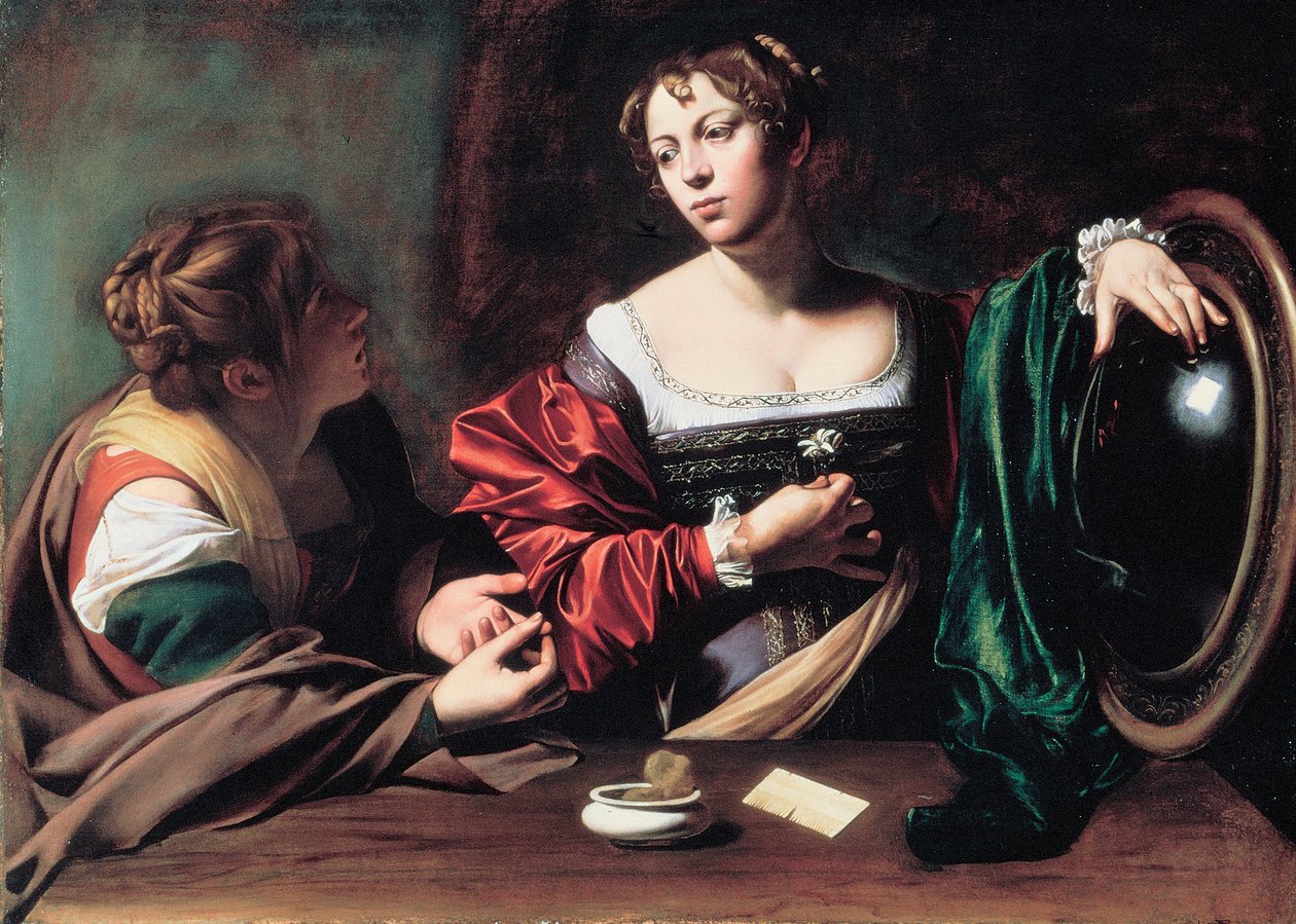 ""Marthe et Marie Madeleine"" Peinture de Michelangelo Merisi dit Le Caravage ou il Caravaggio (1571-1610) vers 1598 Dim. 100x134,5 cm Detroit Institute of Art   1325911   hu       hungarian Successfully Translated  Original: Martyrdom of St. Stephen Trans alkotó: Michelangelo Merisi da Caravaggio