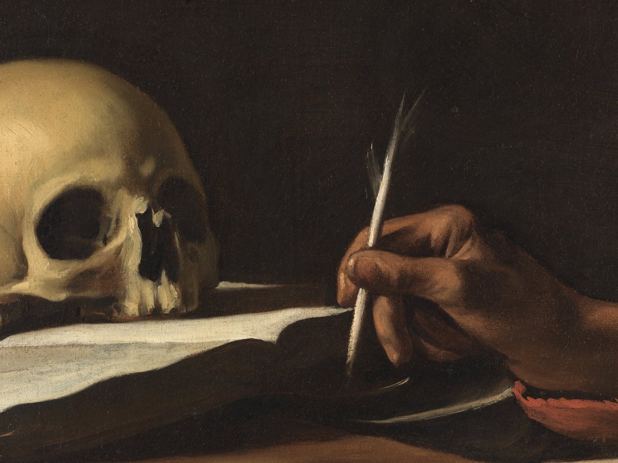 Szent Jeromos írása, a toll részlete alkotó: Michelangelo Merisi da Caravaggio