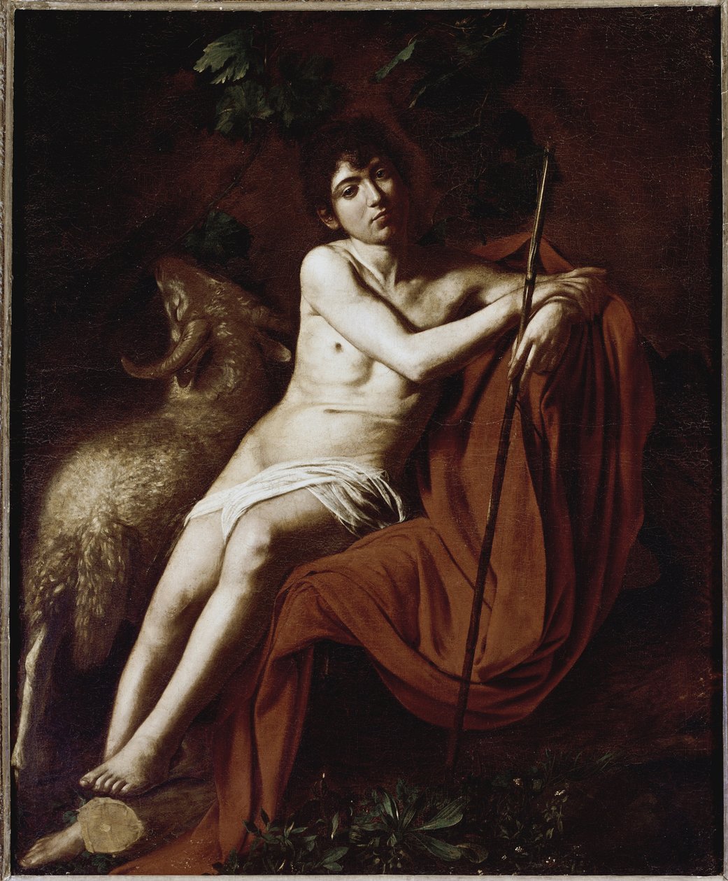 Keresztelő Szent János (Keresztelő Szent János) Michelangelo Merisi festménye dit Caravaggio ou il Caravaggio (1571-1610) 1609-1610 Mérete 1,59x1,24 m Rome Galleria Borghese alkotó: Michelangelo Merisi da Caravaggio