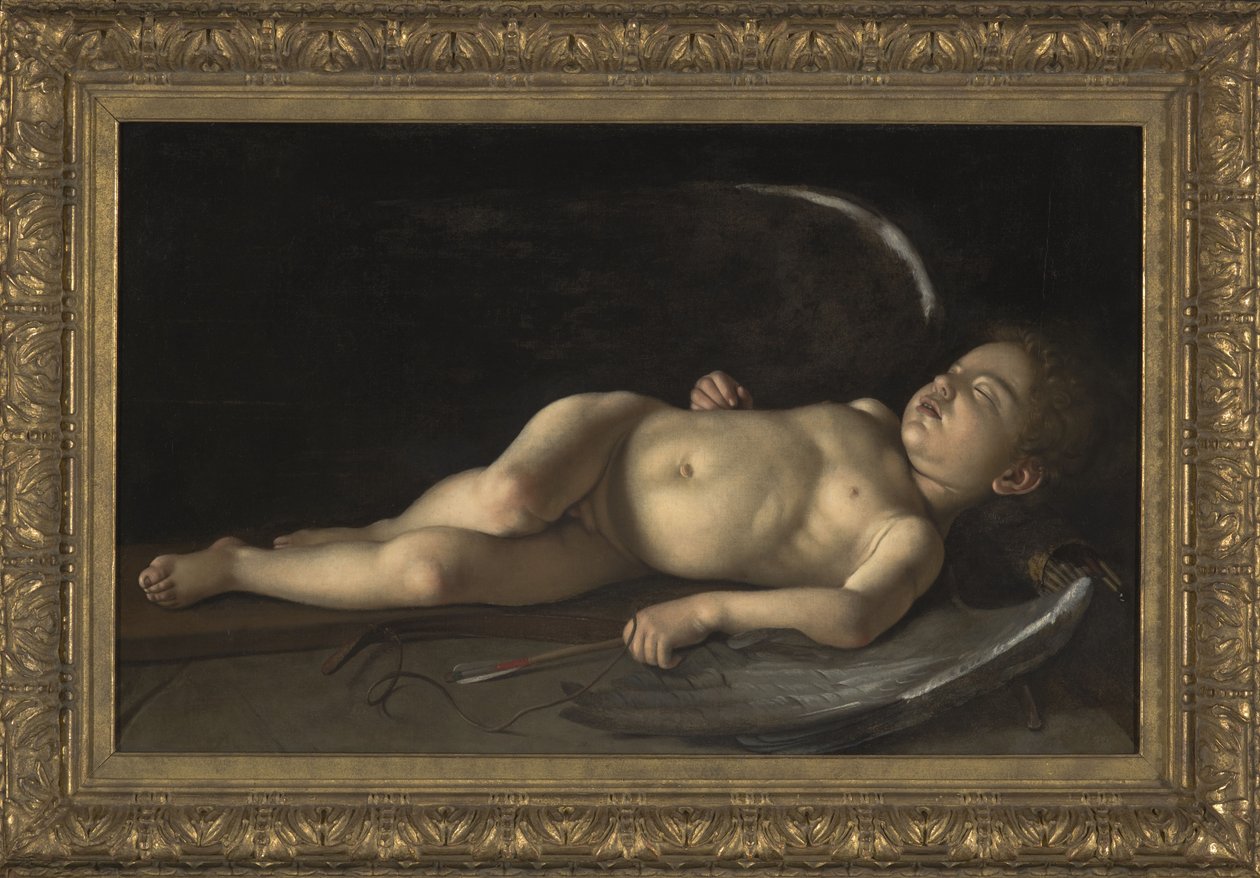 Alvó Ámor (olaj, vászon) alkotó: Michelangelo Merisi da Caravaggio