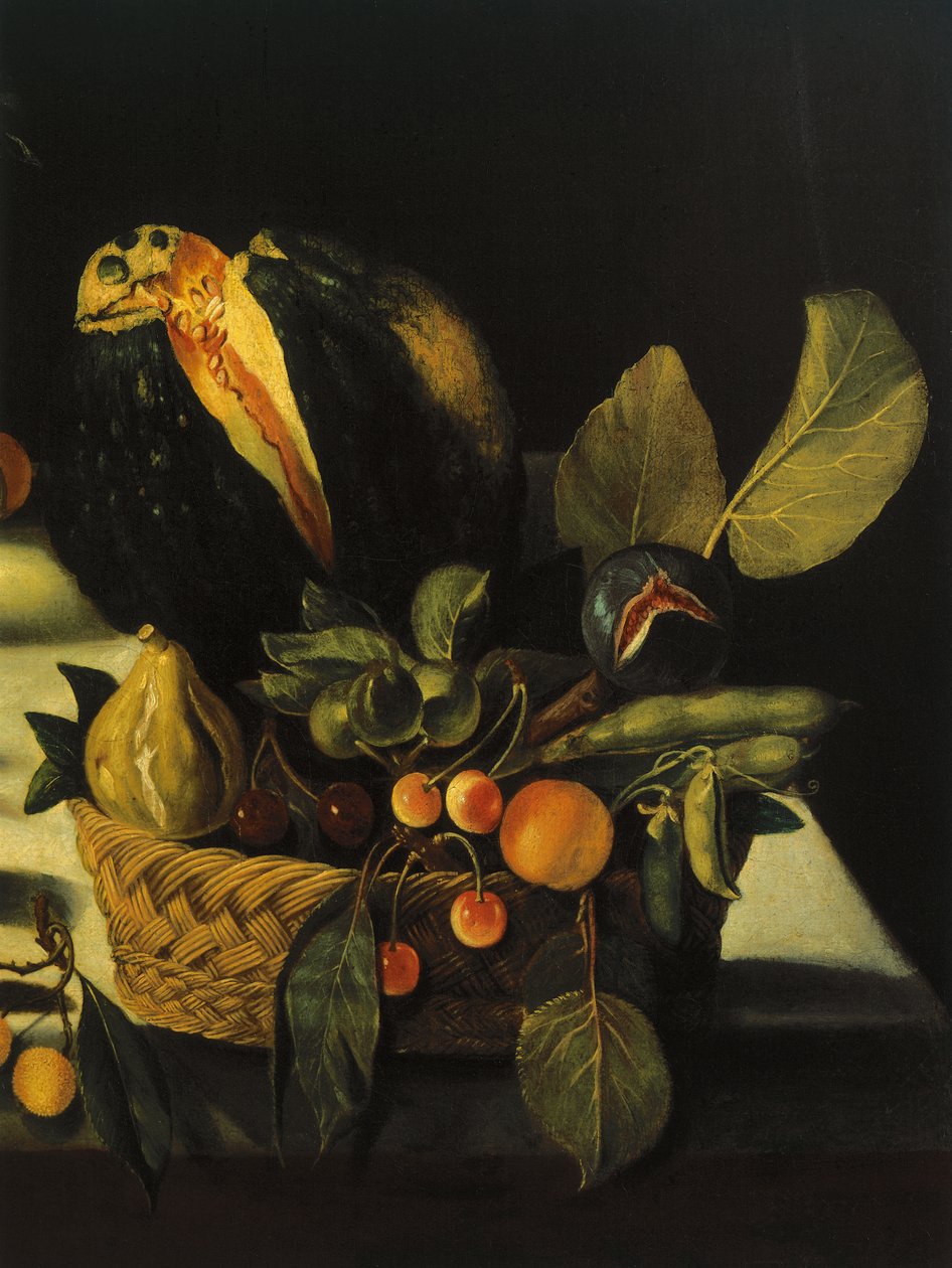 Csendélet virágokkal és gyümölccsel, a Hartfordi Csendélet mestere, 1600-10 körül (olaj, vászon) (507174 részlet) alkotó: Michelangelo Merisi da Caravaggio