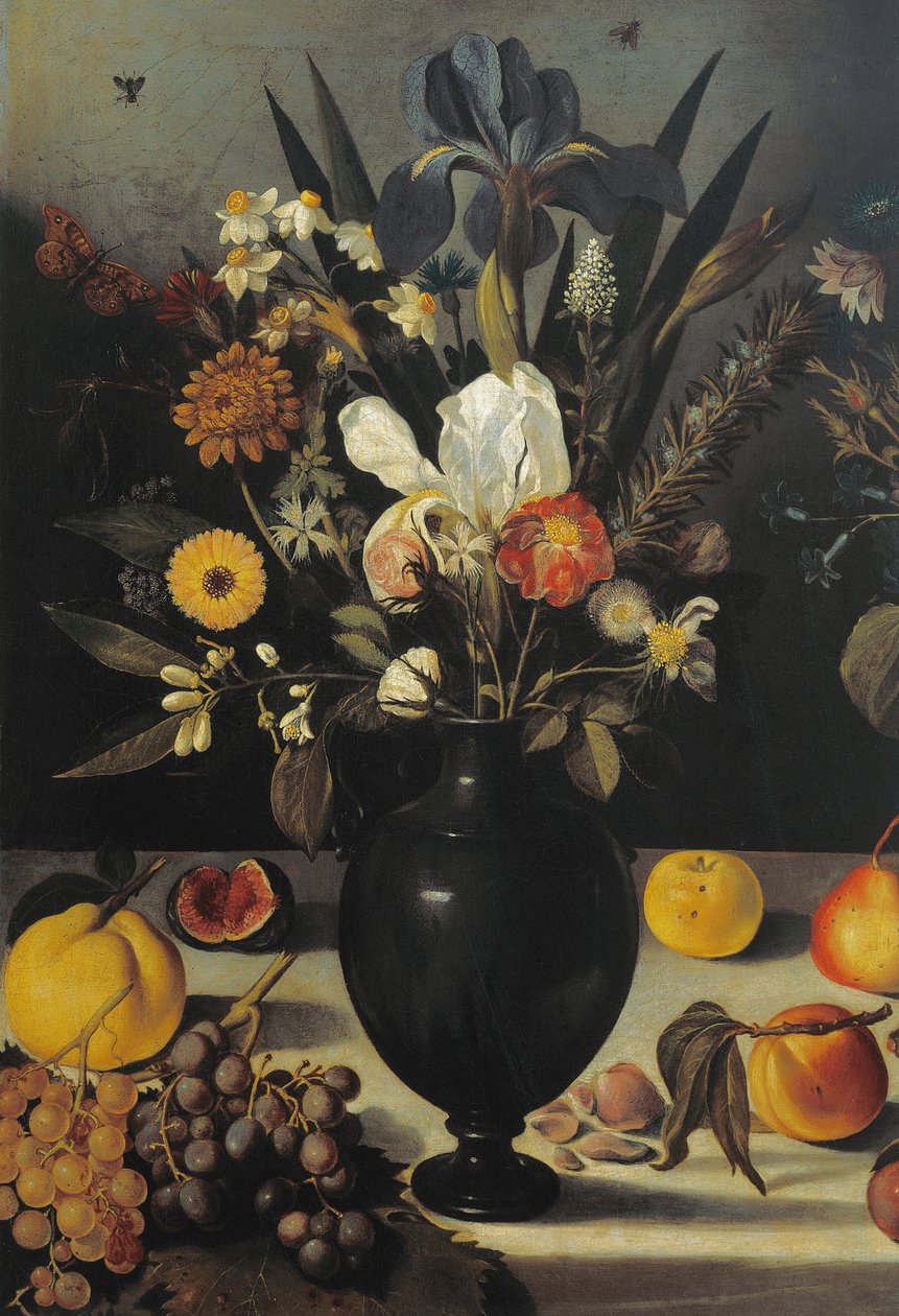 Csendélet virágokkal és gyümölcsökkel, a Hartfordi csendélet mestere, 1600-10 körül (olaj, vászon) (507174 részlet) alkotó: Michelangelo Merisi da Caravaggio