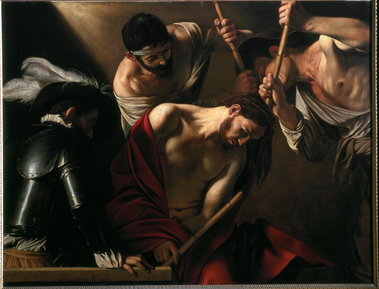 A töviskoronázás (olaj, vászon, 1602-1604 körül) alkotó: Michelangelo Merisi da Caravaggio