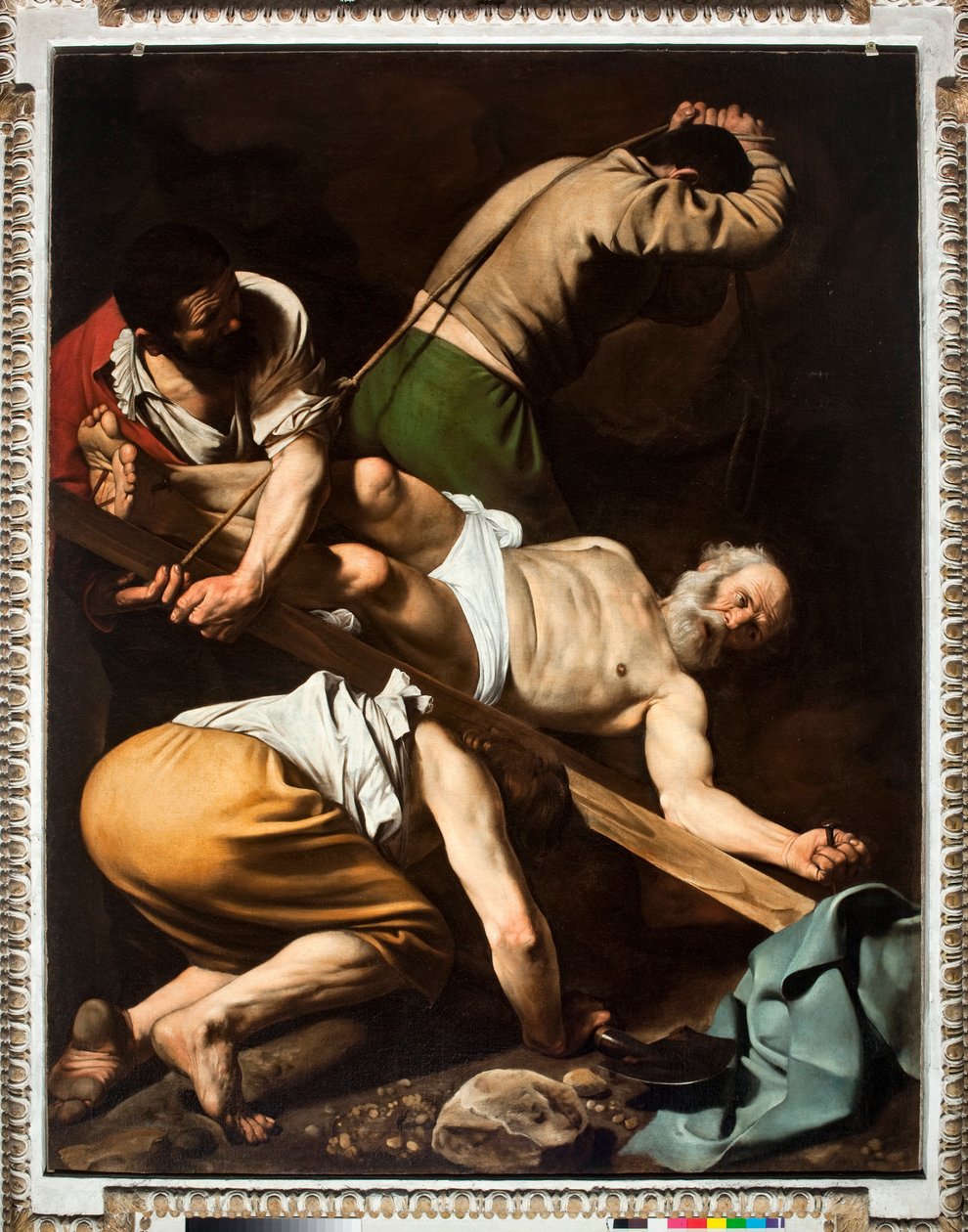 Szent Péter vértanúsága (Szent Péter mártíromsága) Michelangelo Merisi da Caravaggio festménye dit A Caravaggio (1571-1610) 1600-1601 Mérete 230x175 cm Chiesa di Santa Maria del Popolo (Santa Maria del Popolo templom), Cappella Rome Cerasi alkotó: Michelangelo Merisi da Caravaggio