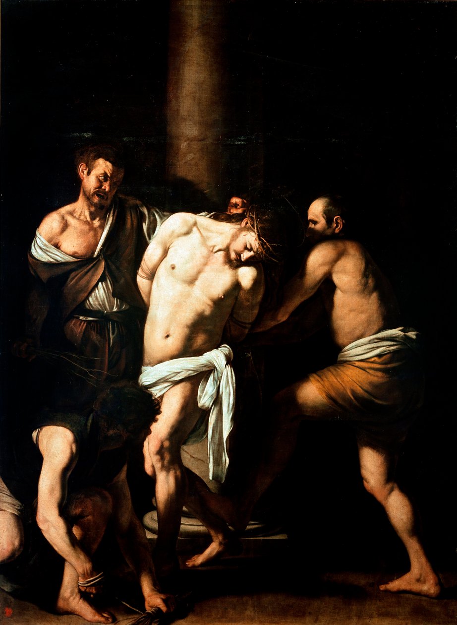 Michelangelo Merisi Krisztus festményének megkorbácsolása Caravaggio vagy il Caravaggio (1571-1610) 1607-1610 V. 2,86x2,13 m Nápoly, Capodimonte Nemzeti Múzeum alkotó: Michelangelo Merisi da Caravaggio