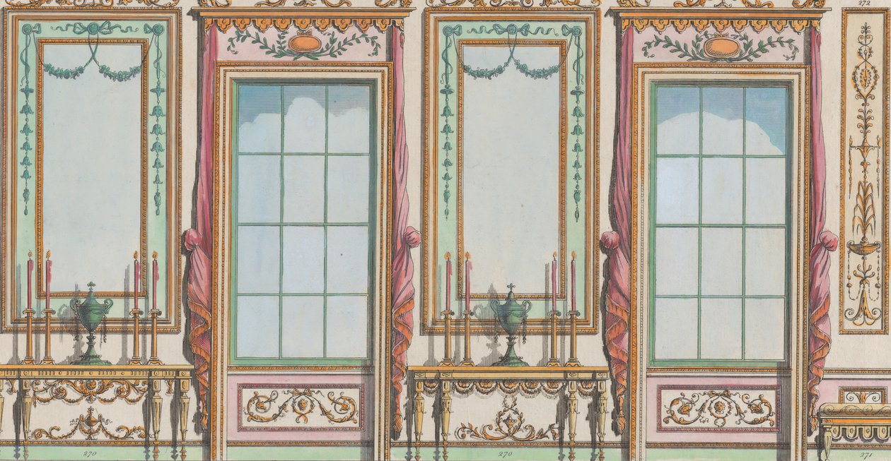 Díszített belső fal ablakokkal és mólóüvegekkel, sz. 267-273..., 1784. február 27. alkotó: Michelangelo Pergolesi