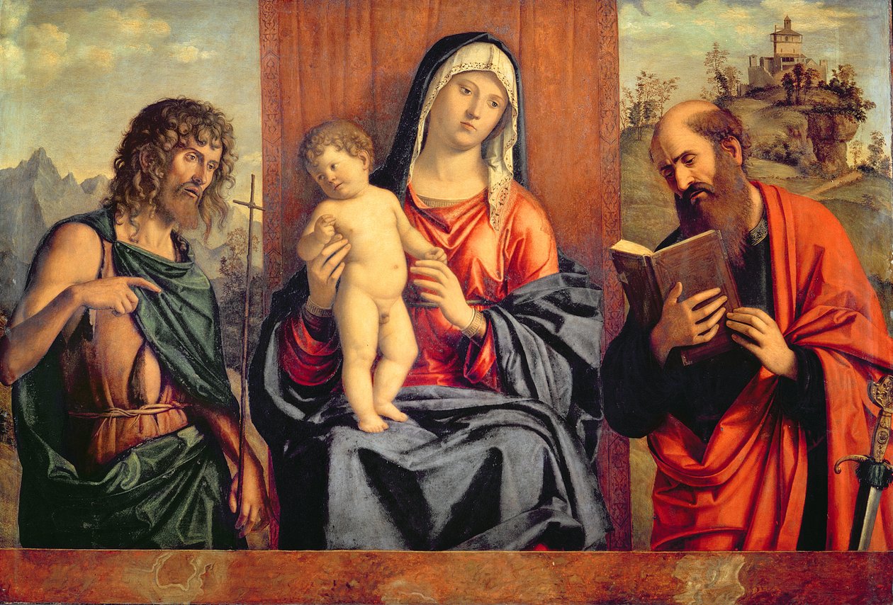 Madonna és gyermek Keresztelő Szent Jánossal és Szent Pállal alkotó: Michele Giambono