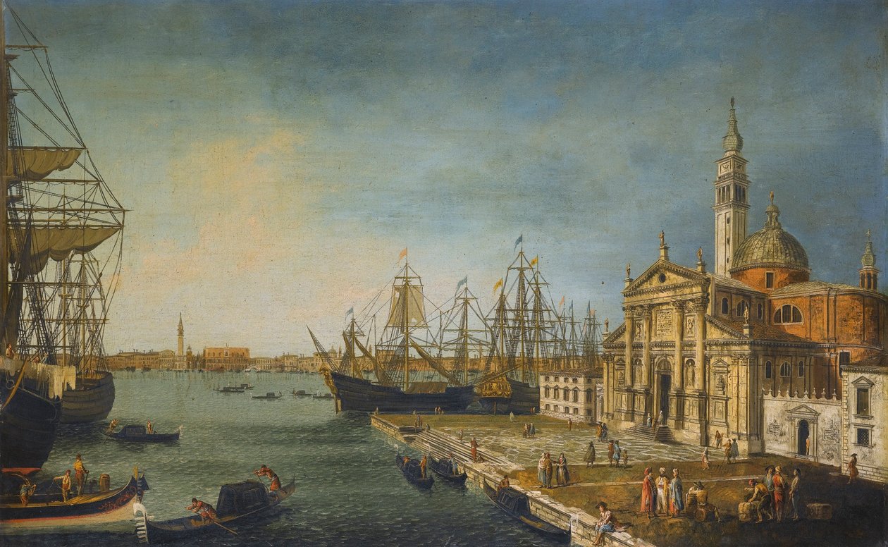 Velence, kilátás a Bacino Di San Marco -ra a San Giorgio Maggiore -templomról és szigetéről alkotó: Michele Marieschi