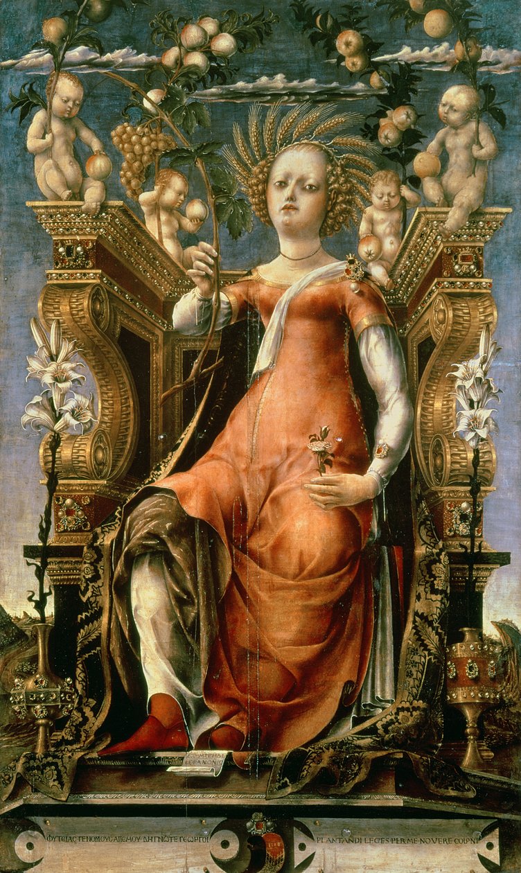 The Muse Thalia (Ceres trónolt) (olaj, tempera, fa) alkotó: Michele Pannonio