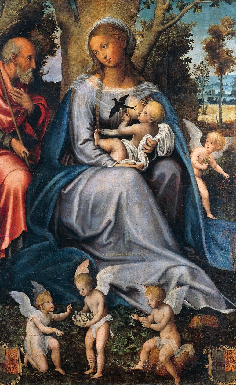 Pihenés Egyiptomban, a Michele Cavarónak (1517-1584) tulajdonított Vigasz-triptichon központi táblája, tempera és olaj, fa. alkotó: Michele (attr.) Cavaro