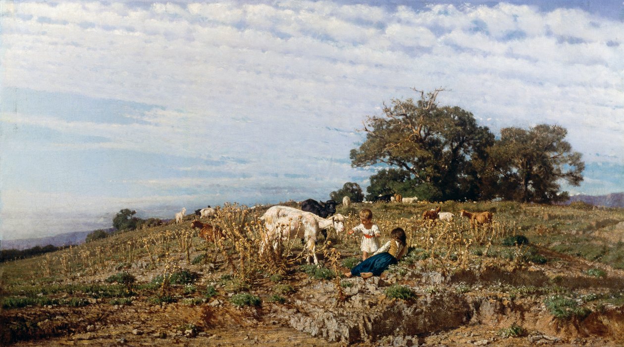 Vidék pásztorokkal és kecskékkel, Michele Cammarano (1835-1920) alkotó: Michele Cammarano