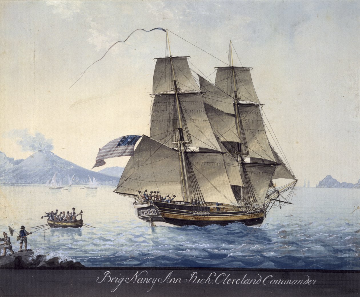 Nancy Ann of Salem brigg Nápolyból, 1810 körül (akvarell, papír) alkotó: Michele Felice Corne