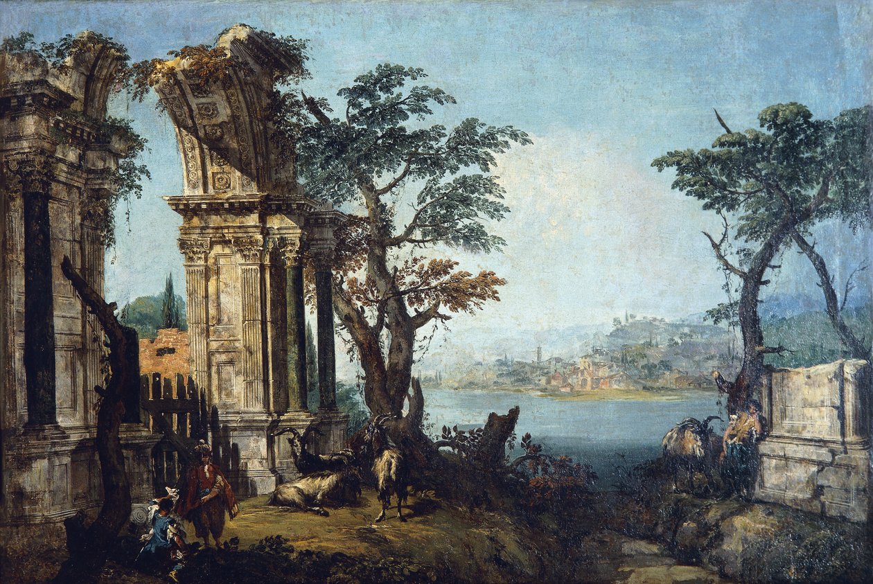 Capriccio klasszikus ívvel és kecskékkel alkotó: Michele Marieschi