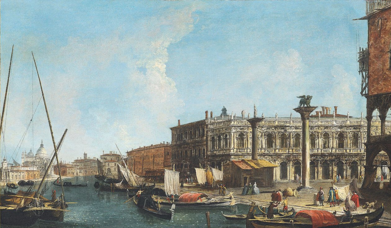 A velencei Canal Grande bejárata, jobbra a Piazetta és a Libreria Marciana, balra a Dogana és a Santa Maria della Salute. alkotó: Michele Marieschi
