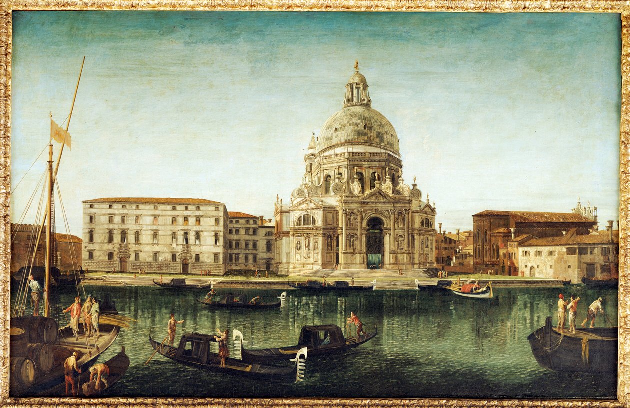 Santa Maria della Salute, Velence, felvonókkal a Canal Grandén alkotó: Michele Marieschi