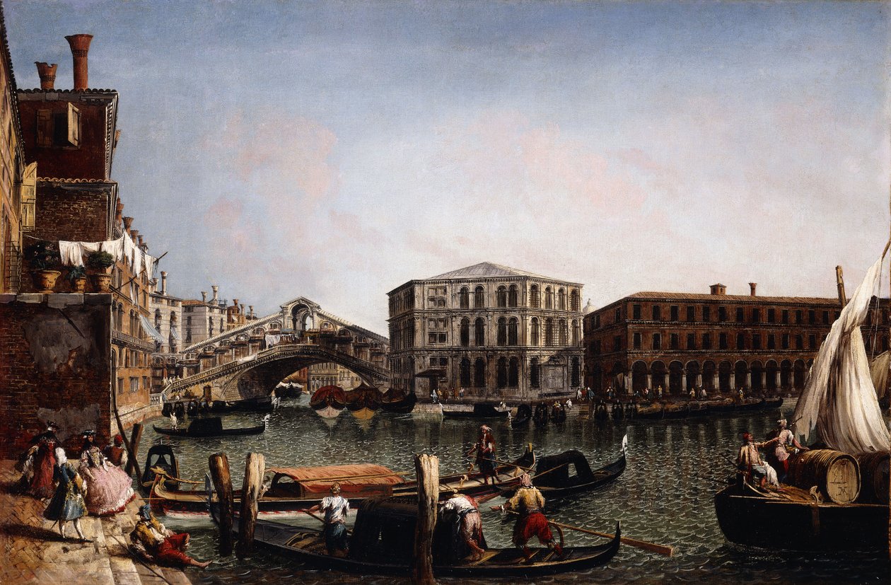A Rialto híd, Velence, a Fondaco dei Tedeschivel az előtérben, alkotó: Michele Marieschi